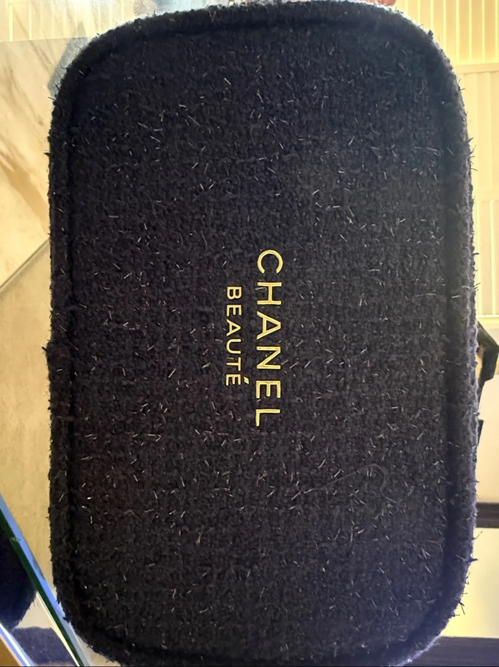 Chanel• NWT Navy Felt Holiday Edition Cosmetic Pouch with Logo Box